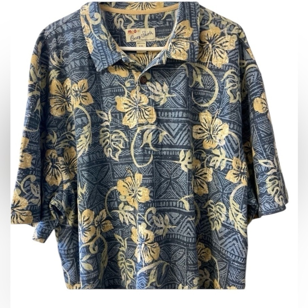 Crazy Shirts mens Hawaiian button down shirt blue and ivory size Xxl
